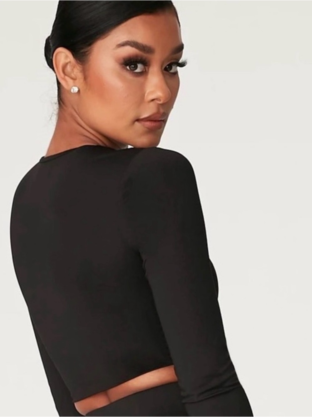 MESHKI Mila Black Long Sleeve Crop Top Size M - Picture 5 of 10